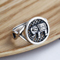 wholesale S925 Sterling Silver Korean Auspicious Elephant Hollow Openwork Thai Silver Ins Minimalist Style Round Open Ring for Women-0-1