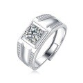 Sterling Silver Men's Square Moissanite Ring, Micro-Set Fashion Trend-0-3