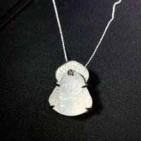 wholesale S925 Sterling Silver Women's Laughing Buddha Pendant, Big Belly Buddha Smiling Buddha, High Ice Chalcedony Natural White Moonlight Pendant Necklace Wholesale-Pink Chalcedony-XL192>Copper