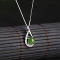 wholesale 925 Silver Inlaid Hollow Green Jade Pendant for Women with Certificate, Ancient Style Natural Hetian Jade Pendant-0-1