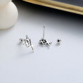wholesale S925 Sterling Silver Minimalist Cross Star Stud Earrings, Simple Ins Style, Small and Dainty, Hong Kong Style, Niche Design, Elegant Women's Earrings-0-1