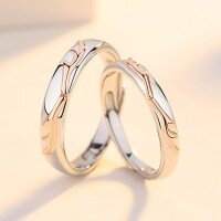 wholesale S925 Silver SKA Couple Rings "Deer with You" Matching Set for Men and Women, Minimalist Design Niche Birthday Gift Wholesale-Color-separated rose gold>Open-end women's ring