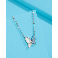 wholesale 925 Sterling Silver Blue Mother-of-Pearl Butterfly Necklace for Women, Minimalist Luxury Small Brand Advanced Design New Collarbone Chain-Blue Butterfly Necklace 925 Silver
