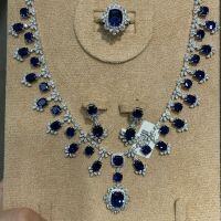 wholesale S925 silver high-end ring with Yuntong Jewelry's new elegant 55-carat lab-grown sapphire cushion-cut jewelry set-Sapphire Ring US Size 7