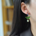 wholesale 925 Silver Cold Enamel Butterfly Hetian Jade Earrings with Certificate, Palace Retro Style Hanfu Cheongsam Ear Accessories-0-1
