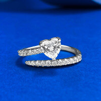 wholesale S925 Silver 6*6mm Heart-shaped Minimalist Ring, New Ins Style Ring for Export by Moojing Jewelry-K073 Heart-Shaped Open Ring Adjustable Opening