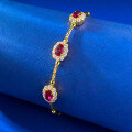 wholesale S925 Silver New Year Red Gem Ribbon Tourmaline Elastic Bracelet Court Style Lucky Design-0-2