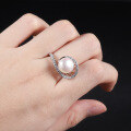 wholesale S925 Sterling Silver Natural Freshwater Pearl Ring, Fashionable and Unique, Elegant and Lightly Luxurious, Set with 10mm Bread-Shaped Pearl Ring-0-2