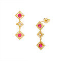 wholesale S925 silver plated with 14K gold vintage diamond snowflake red corundum earrings-0-5