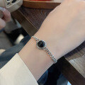 wholesale S925 Silver Korean Style Unisex Round Black Onyx Personalized Sweet and Cool Trendy Versatile Design Bracelet-0-3