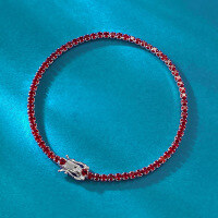 wholesale S925 Silver Women's European and American Hit Pigeon Blood Red Tennis Chain Single Row Inlaid Diamond Zircon Full Diamond Bracelet Drop Shipping-B121 Pigeon Blood Red【2mm】 17cm