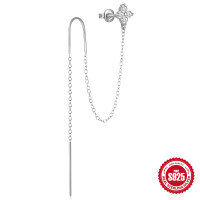 wholesale S925 Sterling Silver Chain Tassel Flower Diamond Earring Ear Wire Stud-Single platinum 925 silver