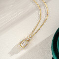 14K Gold Plated 925 Silver Full Moissanite Rectangle Emerald Pendant Necklace-0-2