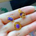 wholesale S925 Sterling Silver Gold Plated Inlaid Natural Charoite Beads DIY Bracelet Necklace Pendant Spacer Bead Accessories-0-3