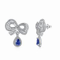 wholesale S925 Sterling Silver European and American Hit Blue Teardrop Zircon Heart Stud Earrings Exquisitely Designed with a Sense of Advanced Geometry-DY110237-SW-BA 925 silver