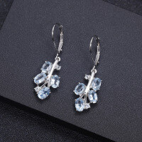 wholesale S925 sterling silver natural topaz earrings, European and American fashion blue sapphire crystal earrings, new style-Natural Green Agate &gt; 925 Silver