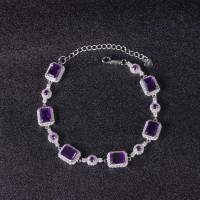 wholesale S925 Sterling Silver Luxury Design Natural Amethyst Bracelet 19 Carats European and American Style Gemstone Bracelet-Natural Amethyst &gt;925 Silver