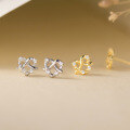 wholesale S925 sterling silver diamond-encrusted pretzel heart earrings, ins design sense temperament earrings M04883-0-0