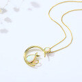wholesale S925 Silver Japanese Style Young Girl Moon Cat Synthetic Opal Pendant Necklace Jewelry-0-1
