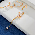 wholesale S925 Gold-Plated Silver with Natural Rose Quartz Long Earrings, Korean Japanese Lady Style Ethereal Maiden-0-3