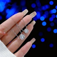 S925 Silver Moissanite Necklace, 1ct D Color Classic Bubble Pendant-Rose champagne gold bubble moissanite / pull-out design, D color, with GRA certificate  [50 points/5mm]