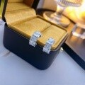 wholesale S925 Sterling Silver Light Luxury Square Full Diamond C Half-Circle Stud Earrings, Minimalist Niche Advanced Sense Elegance-0-1