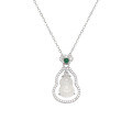 wholesale S925 Sterling Silver White Chalcedony Gourd Necklace, New Chinese-style Icy Clear Double-layer Small Fortune Pendant Exquisite Collarbone Chain Necklace-0-4