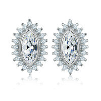 wholesale 925 Sterling Silver Heart-shaped Zircon Love Earrings for Women, High-end European and American Style, Personalized Floral Letter Four-leaf Clover Earrings, INS-Eye stud earrings>925 silver