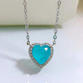 wholesale 925 silver new jewelry heart-shaped necklace for women with Paraiba stone layered pendant chain-0-5