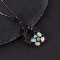 wholesale S925 Sterling Silver Black Gunmetal Natural Opal Necklace with Green Chalcedony and Amethyst Pendant, Small Dark Alternative Style-0-4