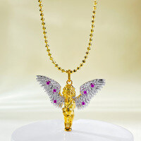 wholesale 925 Silver New Kissing Angel Necklace, Maillard Vintage Style Pendant for Women, Versatile and High-End-N390 Kissing Angel [Gold Chain]  925 Silver