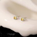 wholesale S925 Sterling Silver Ultra-sparkling Yellow Zircon Square Stud Earrings For Women, New Fashion Elegant Commute Mini Earrings For Pierced Ears-0-6