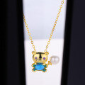 wholesale Creative and adorable S925 sterling silver pendant with pearl and shell bead bear charm, Korean-style necklace for women wholesale-0-4