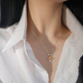 Sterling Silver Moissanite Bell Necklace with Bow Pendant-0-2