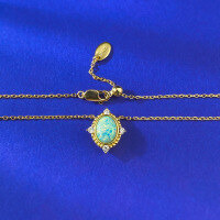 wholesale S925 Silver, Italian Craftsmanship, Vintage Style 6*8 Opal Pendant Necklace, Same as Xiaohongshu Style from Mu Jing Jewelry-N485 Opal Necklace [with chain]  925 Silver