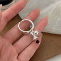 wholesale S925 Sterling Silver Black Onyx Bell Ring with Beaded Detail for Women, Minimalist and Versatile Luxury Style-0-1