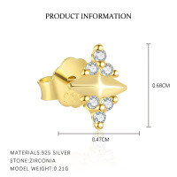 wholesale S925 Sterling Silver Star Flash Zircon Zircon Earrings For Women,。-E5180-Gold/Single 925 Silver