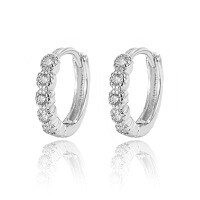 wholesale S925 Sterling Silver Micro-Inlaid Zircon Circle Hoop Earrings with Geometric and Trendy Niche Design-Platinum>925 silver