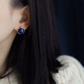 wholesale S925 silver inlaid retro natural royal lapis lazuli ear clips large bread lapis ear studs fashionable minimalist earrings-0-4