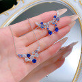 wholesale S925 Silver Zhuozhifang Jewelry New Floral Cluster Full Diamond Blue Diamond Set Stud Earrings Women Luxury High-End-0-0