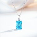 S925 Silver Aquamarine Necklace, 10X14 Emerald Cut Ice Flower Pendant Wholesale-0-2