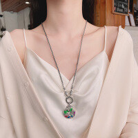 wholesale S990 Sterling Silver Enamel Dripping Resin Auspicious Pattern Mandarin Ducks Playing in Water Double-Sided Carving DIY Customizable Pendant-106PF/single pendant about 14.8g