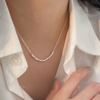 wholesale S925 Sterling Silver Bamboo Knot Necklace for Women, Korean Minimalist Design, Luxury Versatile Elegant Collarbone Chain-Pure silver (length 40+5CM)