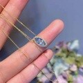 wholesale S925 Sterling Silver Light Luxury Sparkling Marquise Aquamarine Zircon Necklace for Women, Olive Pendant Gemstone Collarbone Chain Retro Style-0-5