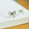 wholesale 925 Silver Gold Filigree Hetian Jade Butterfly Earrings, New Chinese Palace Style Jade Ear Accessories-0-6