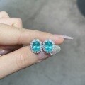 Metal Cultured Paraiba 2ct Oval Vintage Stud Earrings-0-3