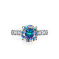 wholesale Sterling Silver 3ct Four-Prong Colorful Moissanite Ring Cross-Border Wholesale Manufacturer-0-9