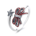 wholesale S925 Sterling Silver Korean-style Cute Christmas Series Resin Double-Layer Bow Star Design Adjustable Ring-0-4
