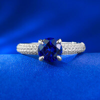 wholesale S925 Sterling Silver 1-Carat Sapphire Ring with 65 Luxurious Halo Setting, European and American Style Women's Ring-R883 Blue Diamond Ring  Size 8