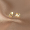 wholesale S925 Sterling Silver Korean-style Cubic Zirconia and Synthetic Cat's Eye Stone Bear Stud Earrings, Sweet and Fresh M02347-0-2